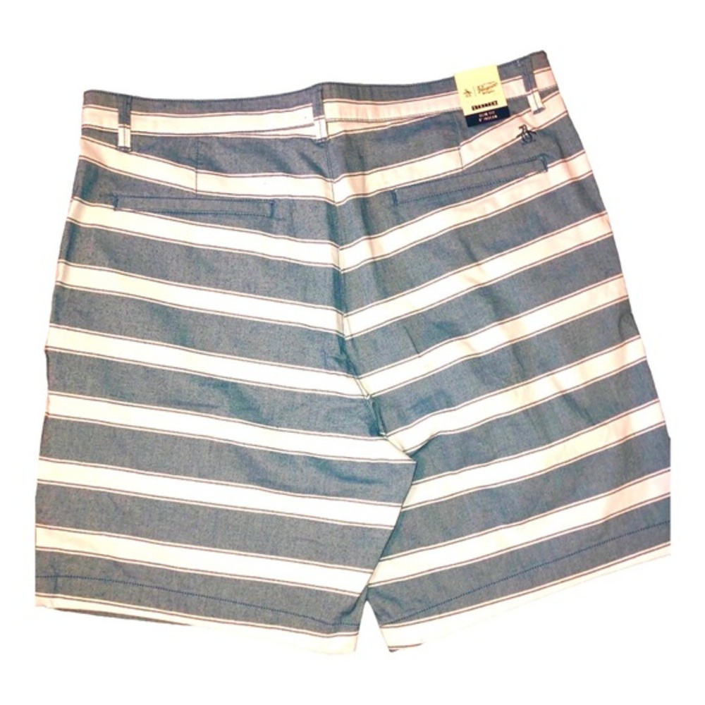 Original Penguin blue white stripe stretch slim fit 8” inseam shorts size US36